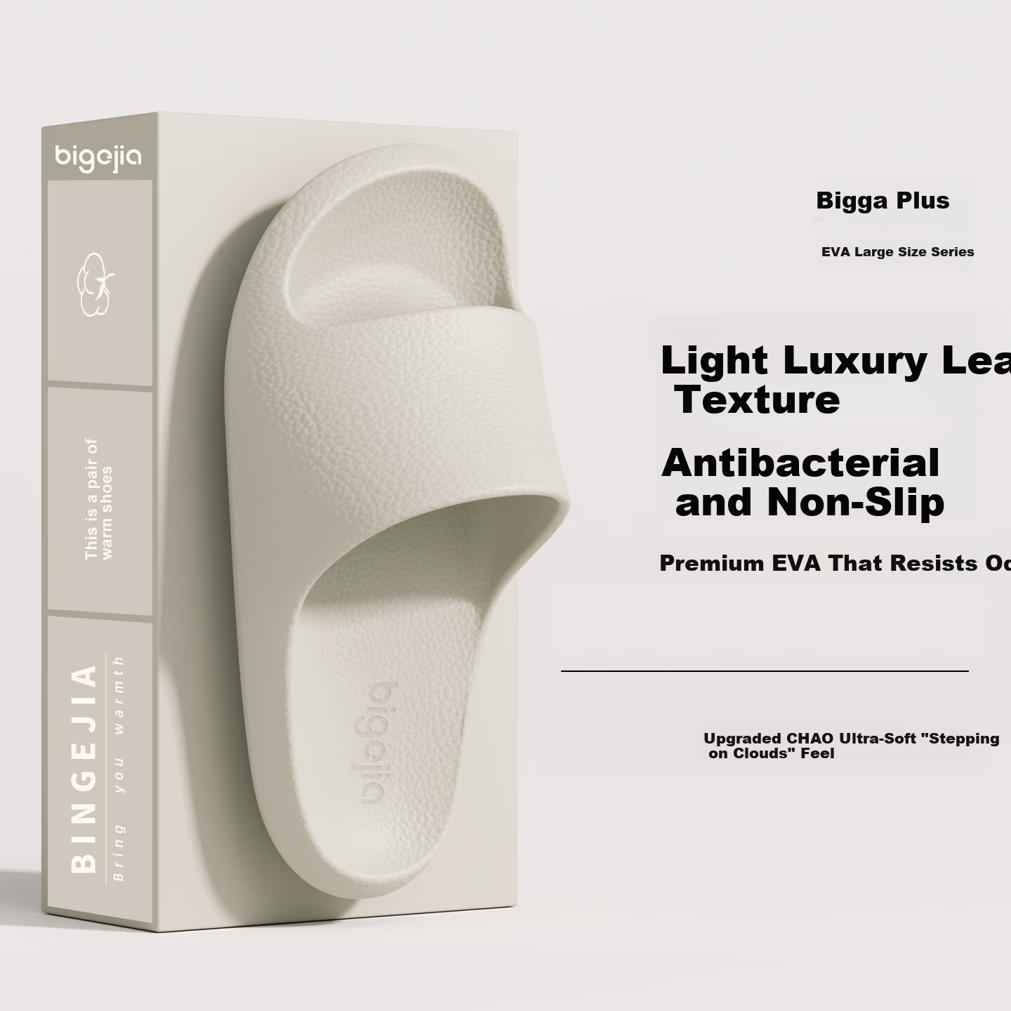 Bigga Plus Men's Large Size Anti-Slip Indoor Bathroom Shower Slippers Summer Ivory White 40-41