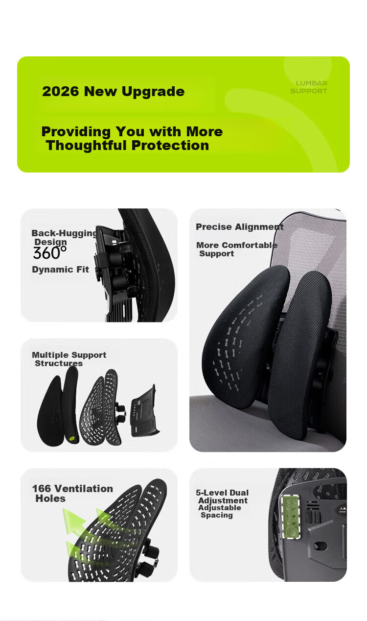 Yuzhaolin Ergonomic Lumbar Support Office Chair Backrest Long Sitting Waist Protector Car Lumbar Cushion Support Pad 2