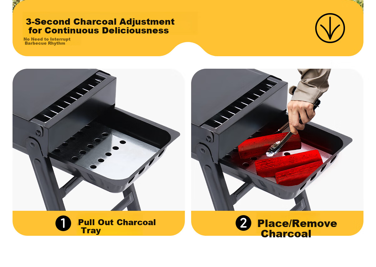 CAMELJEANS Portable Home BBQ Grill Folding Charcoal Grill Camping Commercial Charcoal Barbecue Rack - Without Side Panels 9