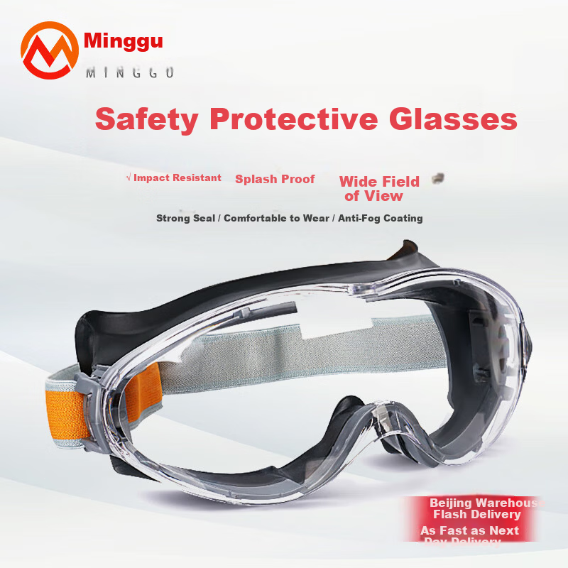 Minggu Fully Enclosed Industrial Safety Goggles Windproof Dustproof Riding Glasses with Black Frame Transparent Lens