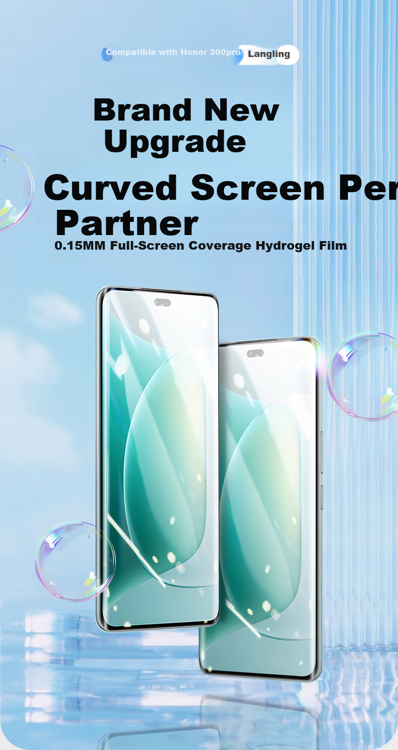 Langling [2-Pack Ultrasonic Unlock] Screen Protector for Honor 300Pro/300 Ultra, Non-Tempered Full Coverage Hydrogel Film, HD Anti-Drop Front Film 2