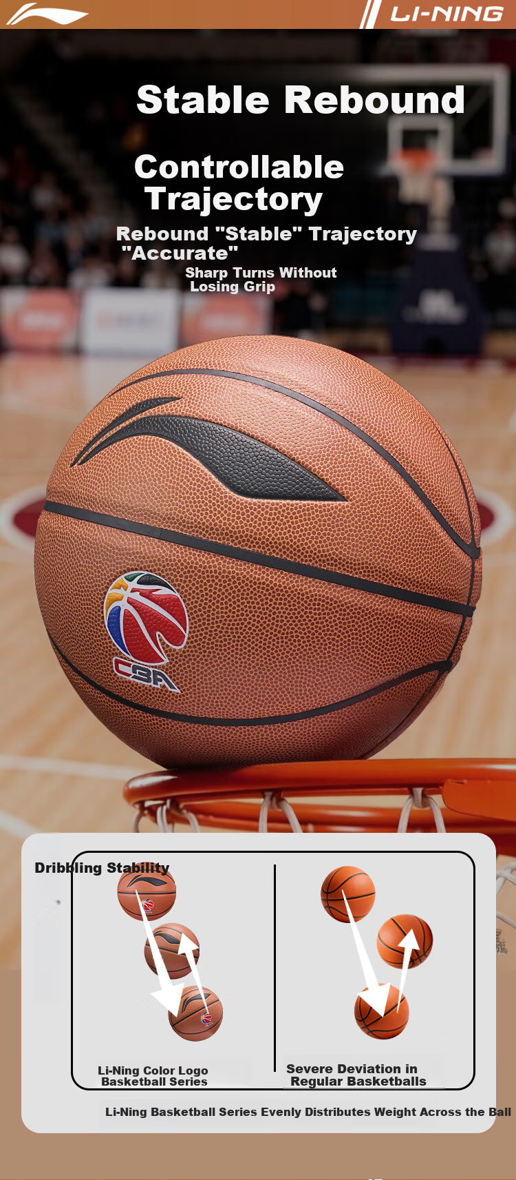 LI-NING Basketball No.7 Color Logo CBA Indoor Outdoor Anti-Slip Wear-Resistant Professional Game Ball for Adults and Youth 091-1 6