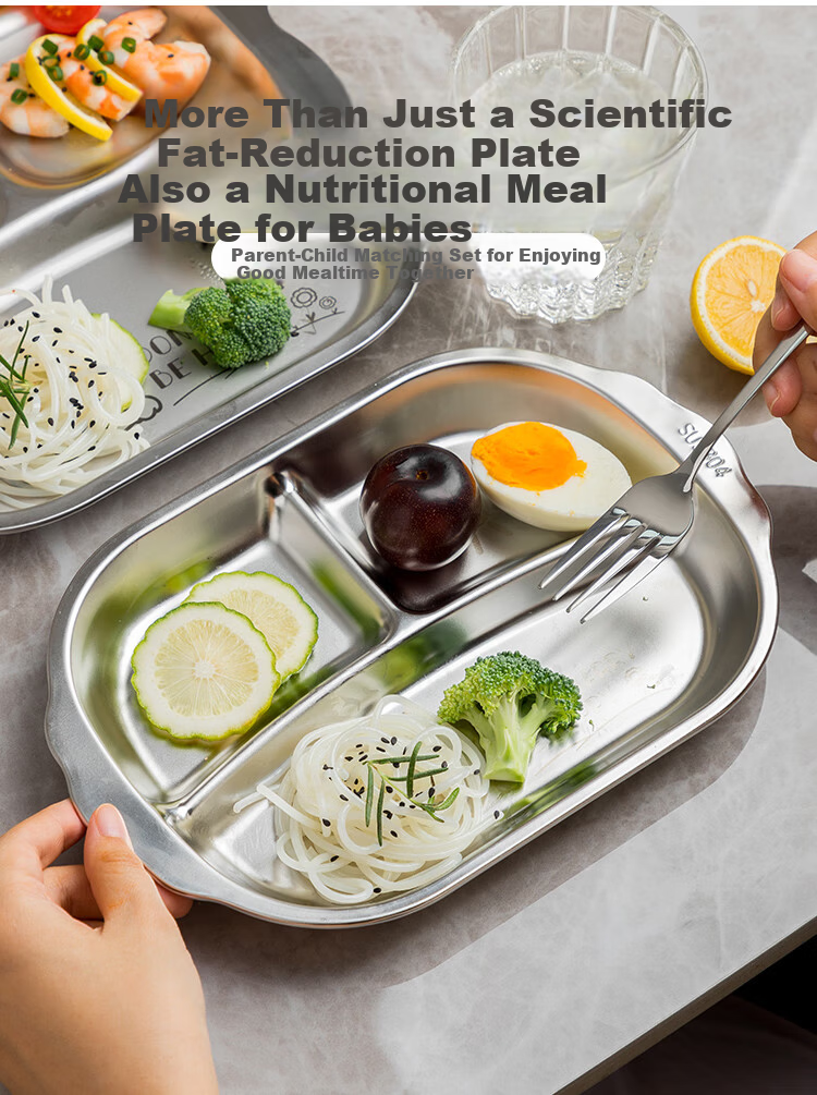 Banwu Life 304 Stainless Steel Meal Divider Plate Weight Loss 211 Compartment Plate Adult Portion Control Plate Food Divider Tray 9
