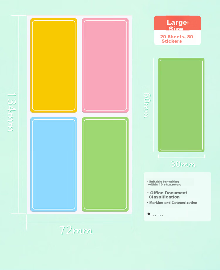 NVV Large Label Stickers 80pcs 60x30mm Adhesive Handwritten Self-Adhesive Colorful Name Price Tags Office Stationery Sticky Notes BL-06 4