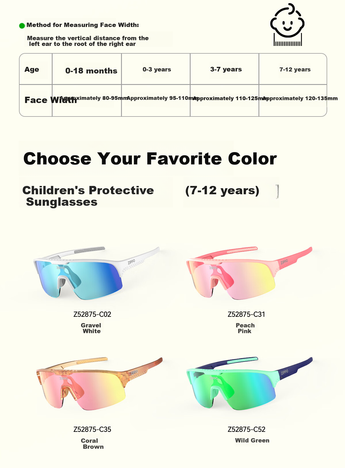 ZIPPO Kids Outdoor Sports Sunglasses UV Protection Unisex Running Cycling 52875C02-11 21