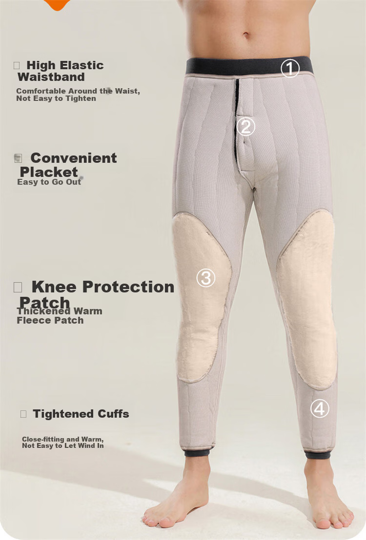 LangSha Men's Thermal Pants Wool Silk Autumn Winter Fleece Lined Thickened Knee Patch Plus Size Extra Thick Cotton Wool Pants 11