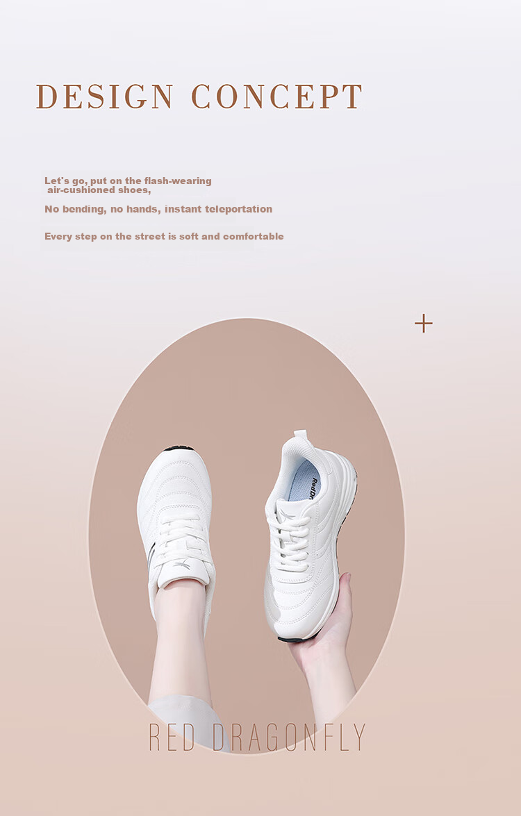 Red Dragonfly Women's Lightweight Shock-Absorbing Casual Shoes Durable Outdoor Fashion Sports White Sneakers EXB351101 Black Size 38 1