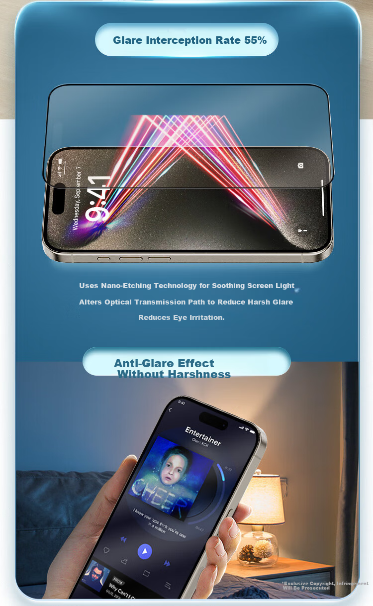 PERFECTSIGHT (0 Degree) Tempered Glass Screen Protector for Apple iPhone 15 Pro, Rare Earth Eye Protection, High Transparency, HD Anti-Blue Light, Drop Resistant, Anti-Fingerprint Protective Film 7