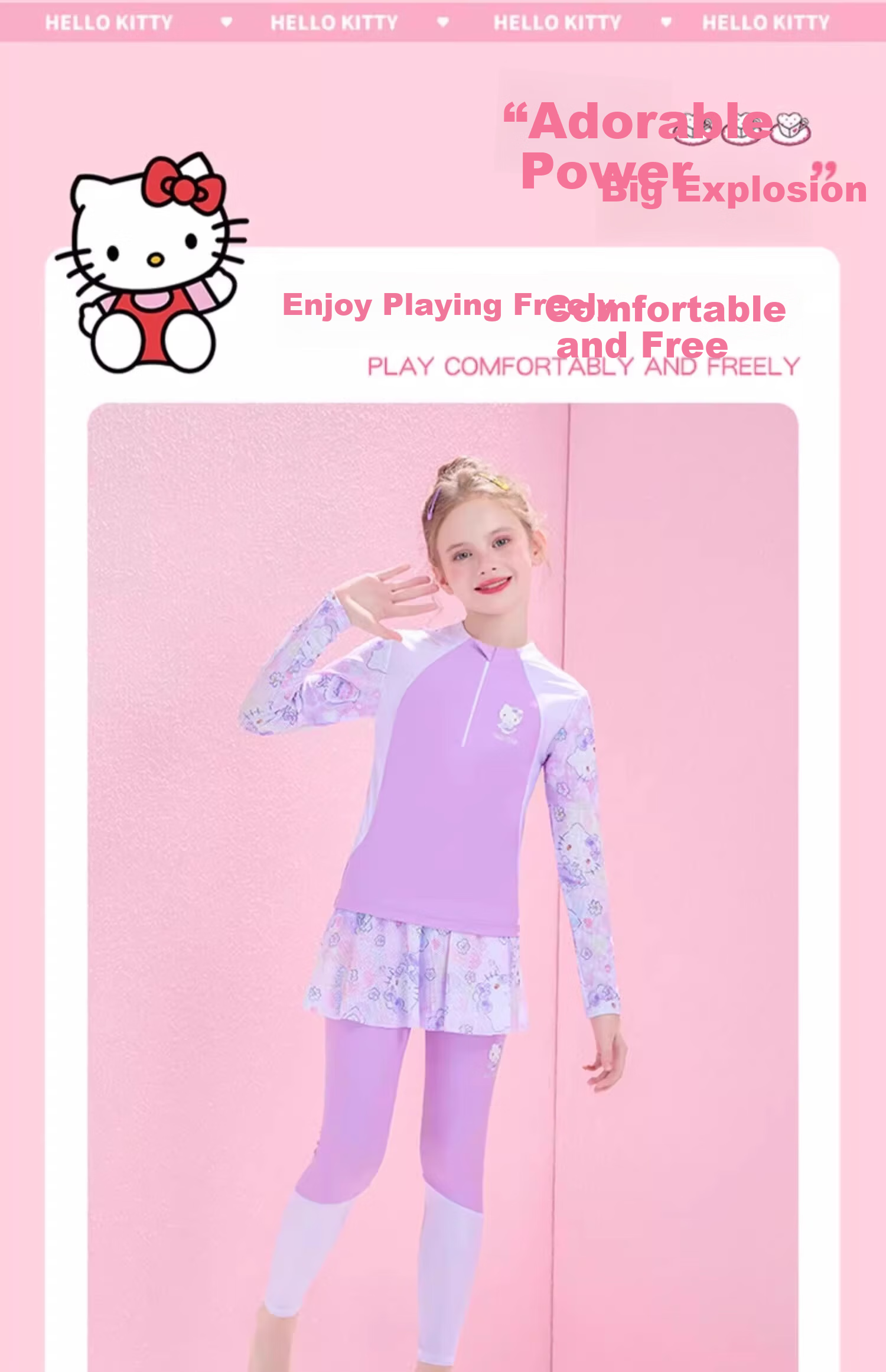 F.DYRAA & Hello Kitty Kids' Long Sleeve Sun Protection Swimwear Set A-Class Two-Piece KC422C015 Purple Size 130 9