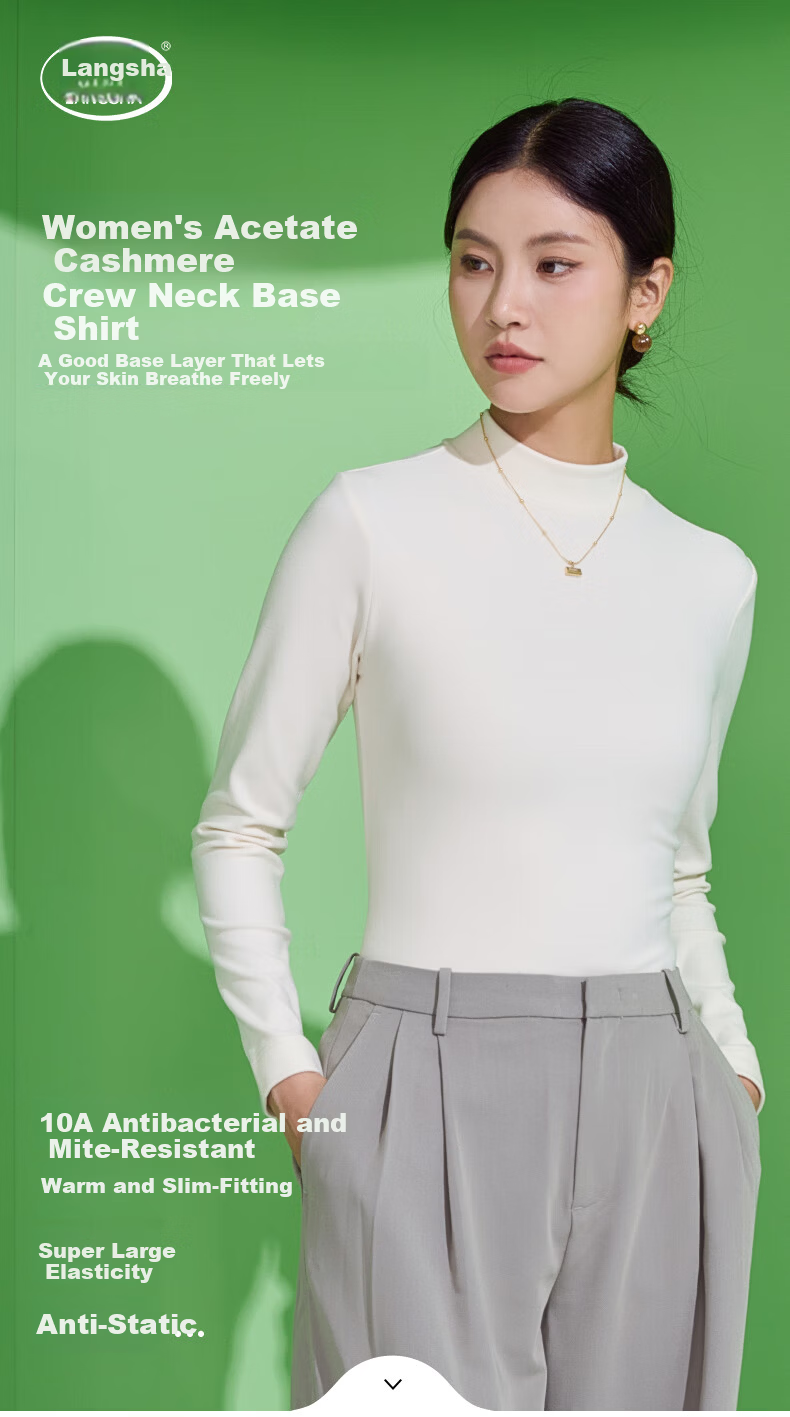 LangSha Women's Fashion Slim Fit Cashmere Crew Neck Base Layer Thin Soft Skin-Friendly Stretch Seamless Thermal Underwear 1