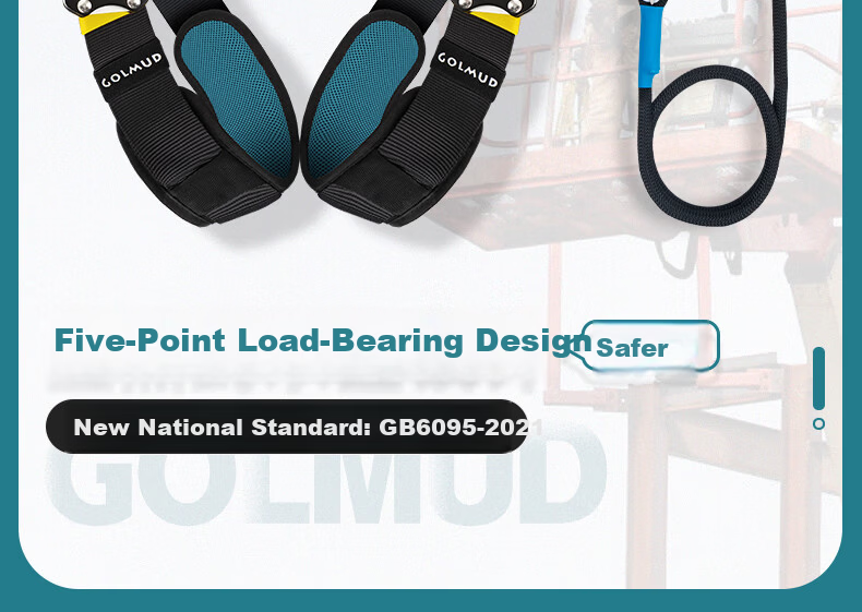 GOLM Five-Point Full-Body Safety Harness National Standard High-Altitude Work Construction Electrician Anti-Fall Safety Rope Set GD3699 Double Small Hooks 3m 2