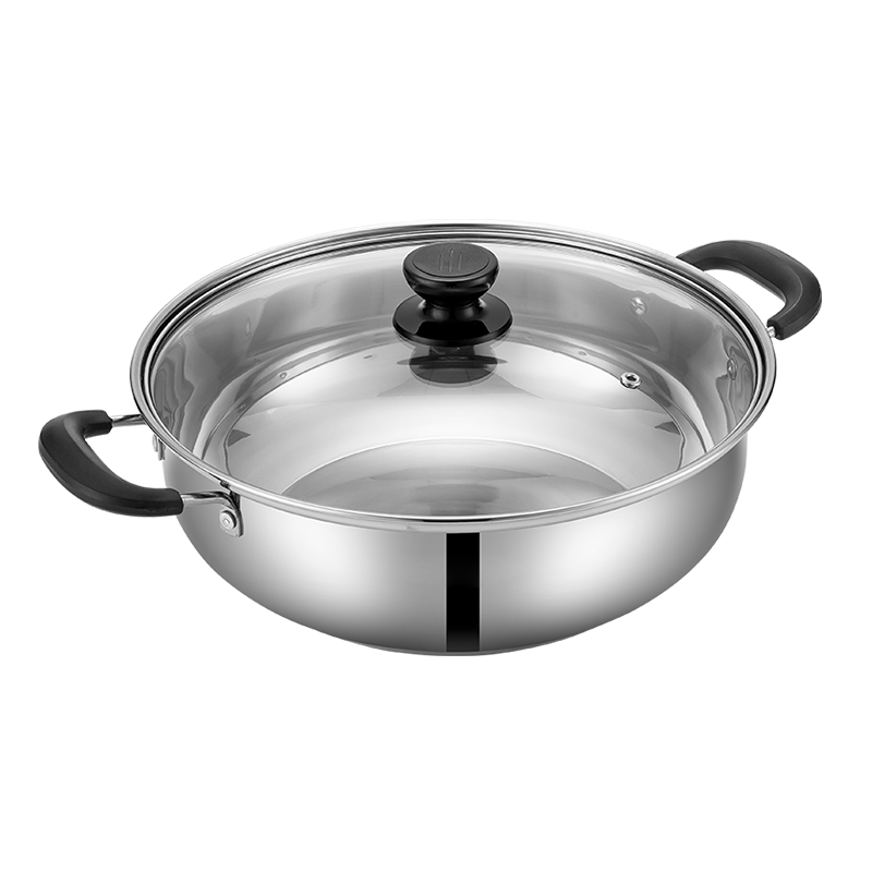 MAXCOOK 304 Stainless Steel Hot Pot 28cm, Soup Pot for Induction Cooker, Double-Bottom with Lid, Comes with A Pair of Hot Pot Spoons MH-28