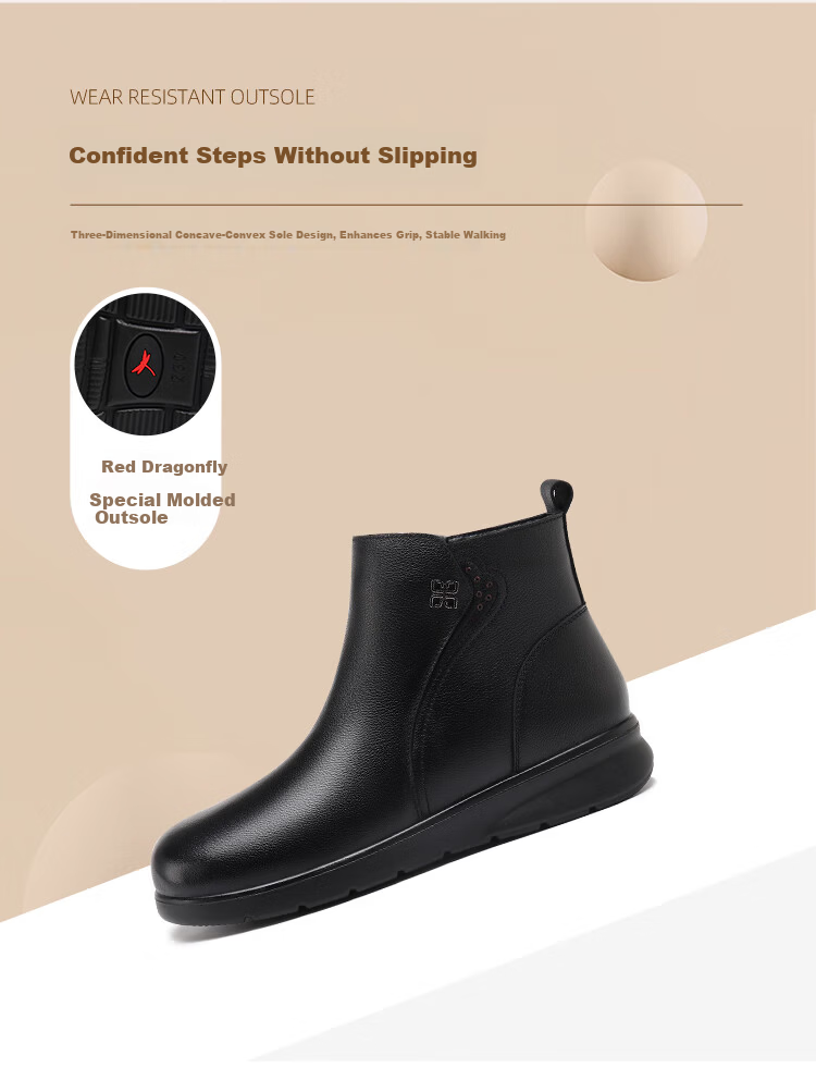 Red Dragonfly Women's Winter Fleece-Lined Warm Cotton Boots Soft Sole Comfortable Short Boots WTC457401 Black Size 36 6