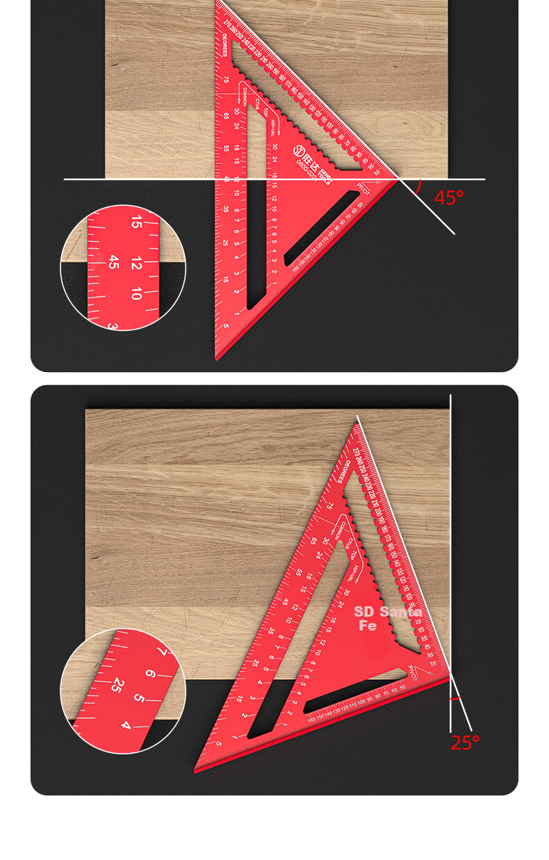 Shengda Aluminum Alloy Multifunctional 90-Degree Triangle Ruler 45-Degree High-Precision Carpenter Carpenter's Square for Woodworking and Renovation 11