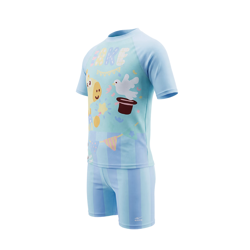ERKE Boys' Short Sleeve Two-Piece Swimsuit Set, Split Design, Sun Protection, Beach Swimwear for Kids