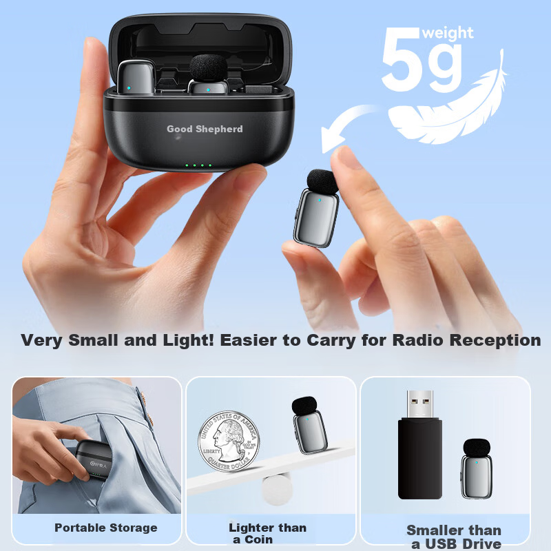 Good Shepherd Mini Wireless Lavalier Microphone for Mobile Live Streaming, Recording Device for Hosts, Short Videos, Meetings, Interviews, Outdoor Professional Noise-Cancelling Microphone