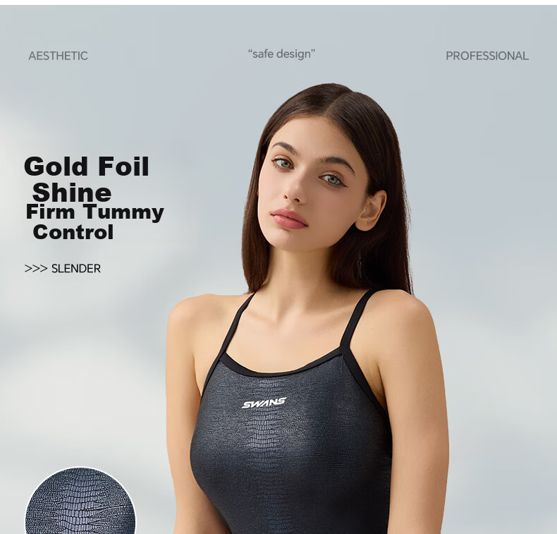 SWANS Women's One-Piece Triangle Swimsuit Professional Training Chlorine-Resistant UV Protection Racing Hot Spring Swimwear Black XL 2