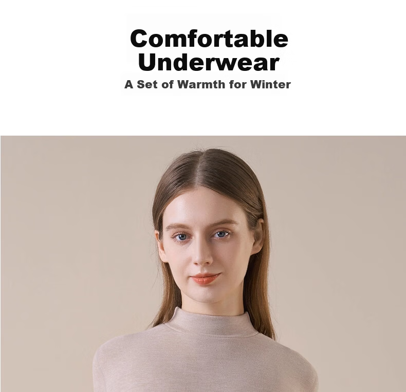 Urban Beauty Women's Thermal Underwear Set Autumn Top and Bottom Winter Cashmere Silk Half Turtleneck Windproof Heated Fleece Lined Warm Set 19