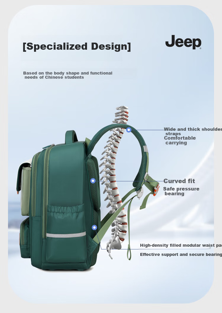 JEEP Kids Backpack Primary School Grades 1-4 Ergonomic Lightweight Anti-Fall Large Capacity Shoulder Bag for Boys and Girls 5