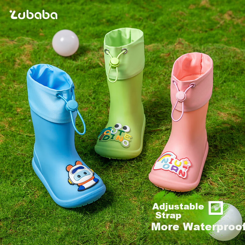 Zhubaba Kids Waterproof Non-Slip Rain Boots for Boys and Girls, Pink, Size 15
