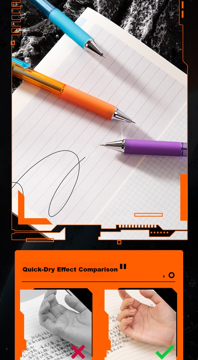 Deli Cyberpunk Click Gel Pen 0.5mm Dual Ballpoint ST Tip Quick-Dry Low Center of Gravity Design Black 3pcs/Box SA415 6