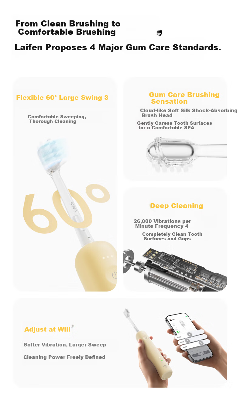 Laifen First Generation Sonic Electric Toothbrush SE Sensitive Brush Laifen Comfortable Cleaning Adult Toothbrush Yellow Couple Birthday Gift for Him/Her 4
