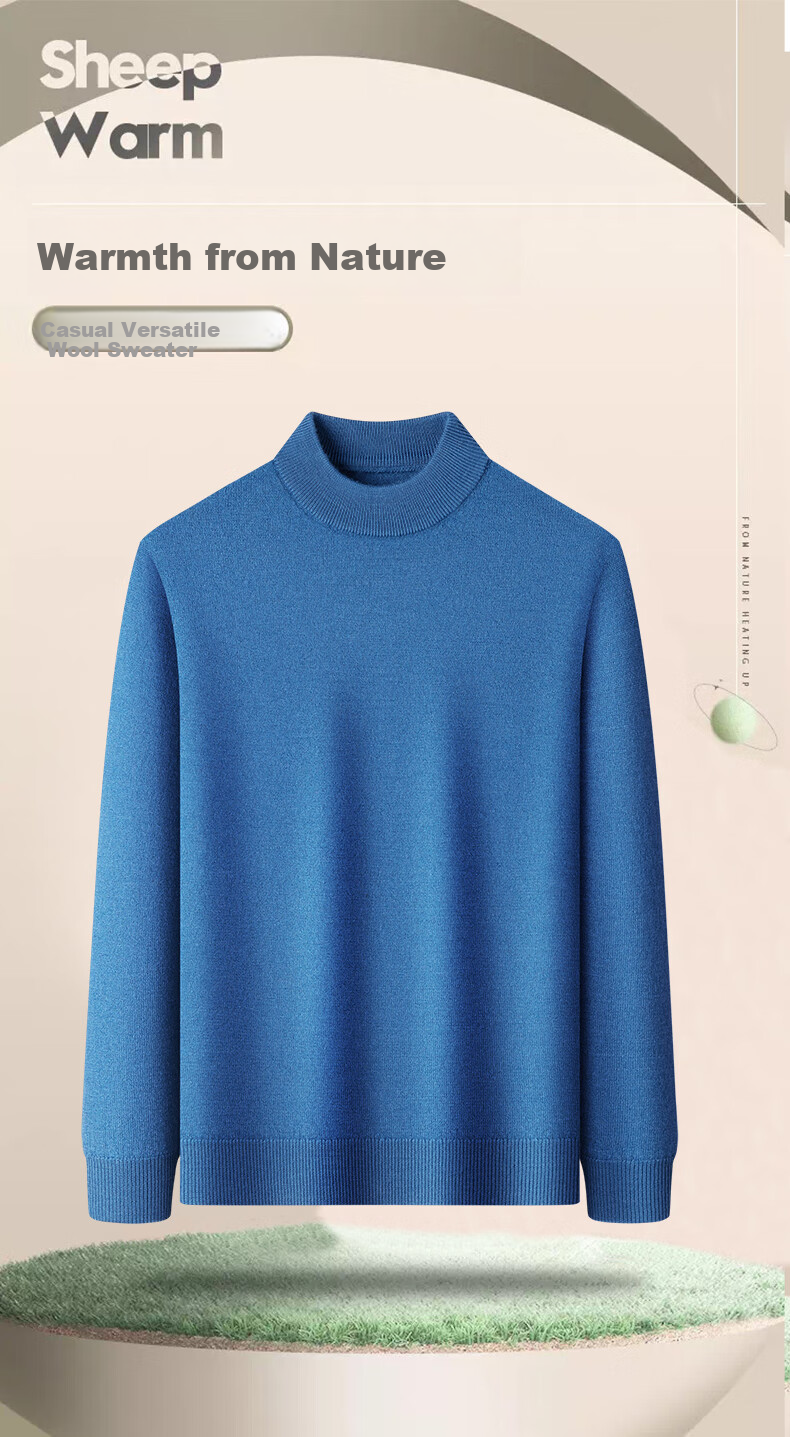 Hengyuanxiang Heavyweight 430G 100% Pure Wool Men's Sweater Autumn Winter Half Turtleneck Red Warm Knitwear 1