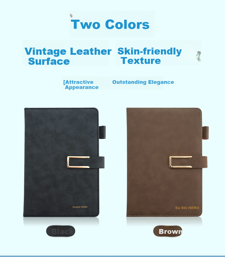 HERO A5 Business Notebook Thickened Hard Cover Soft Leather Simple High-End Gift Meeting Portable Office Stationery Lined Tearable Diary Journal Binder 8