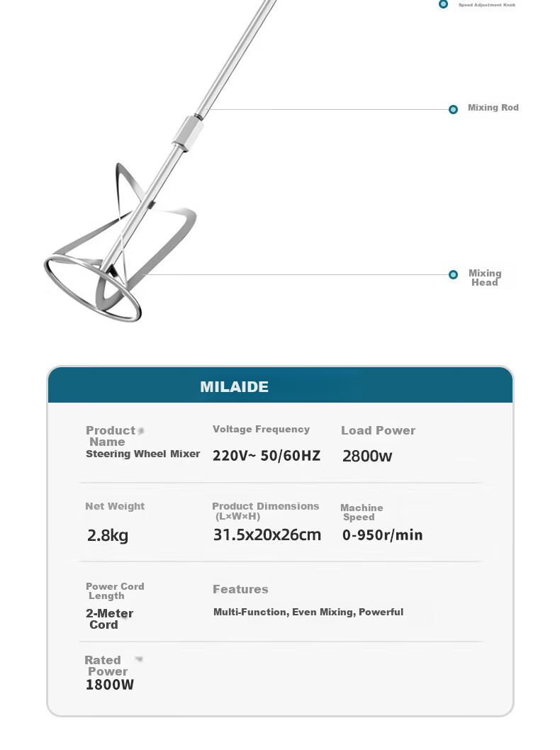 Milade High-Power Electric Mixer for Putty Powder, Cement Mortar, Paint, and Dough Mixing 22
