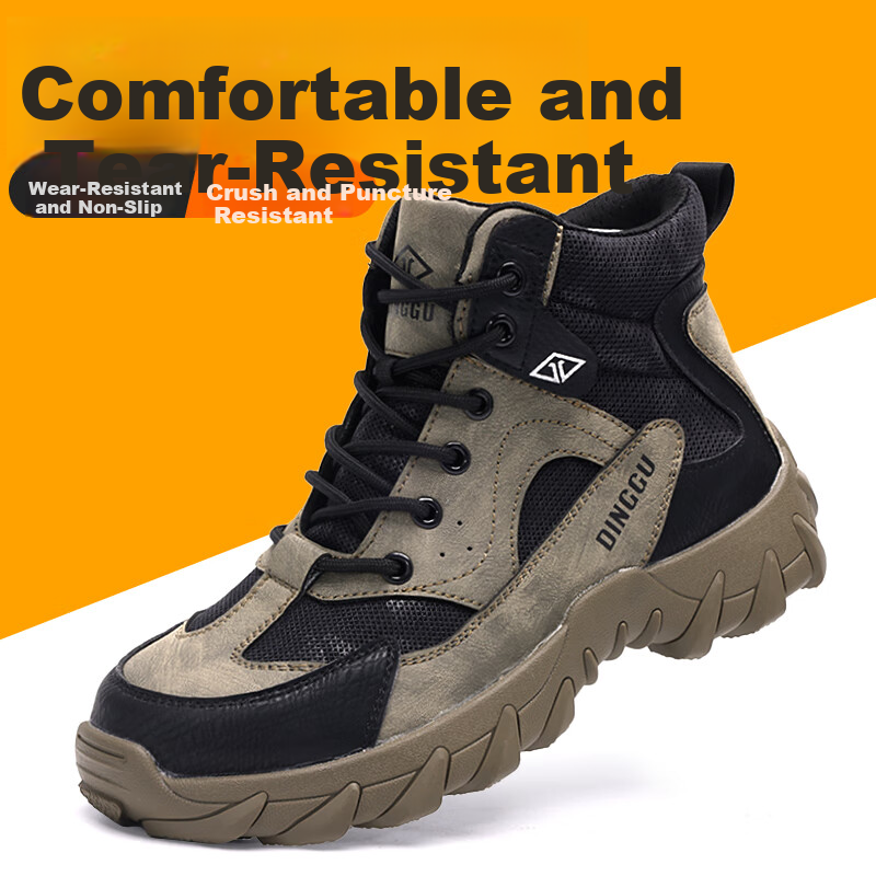 Dinggu Men's Four-Season Anti-Smash and Anti-Puncture Work Shoes High-Top Steel Toe Plush Safety Shoes 1279miGD44