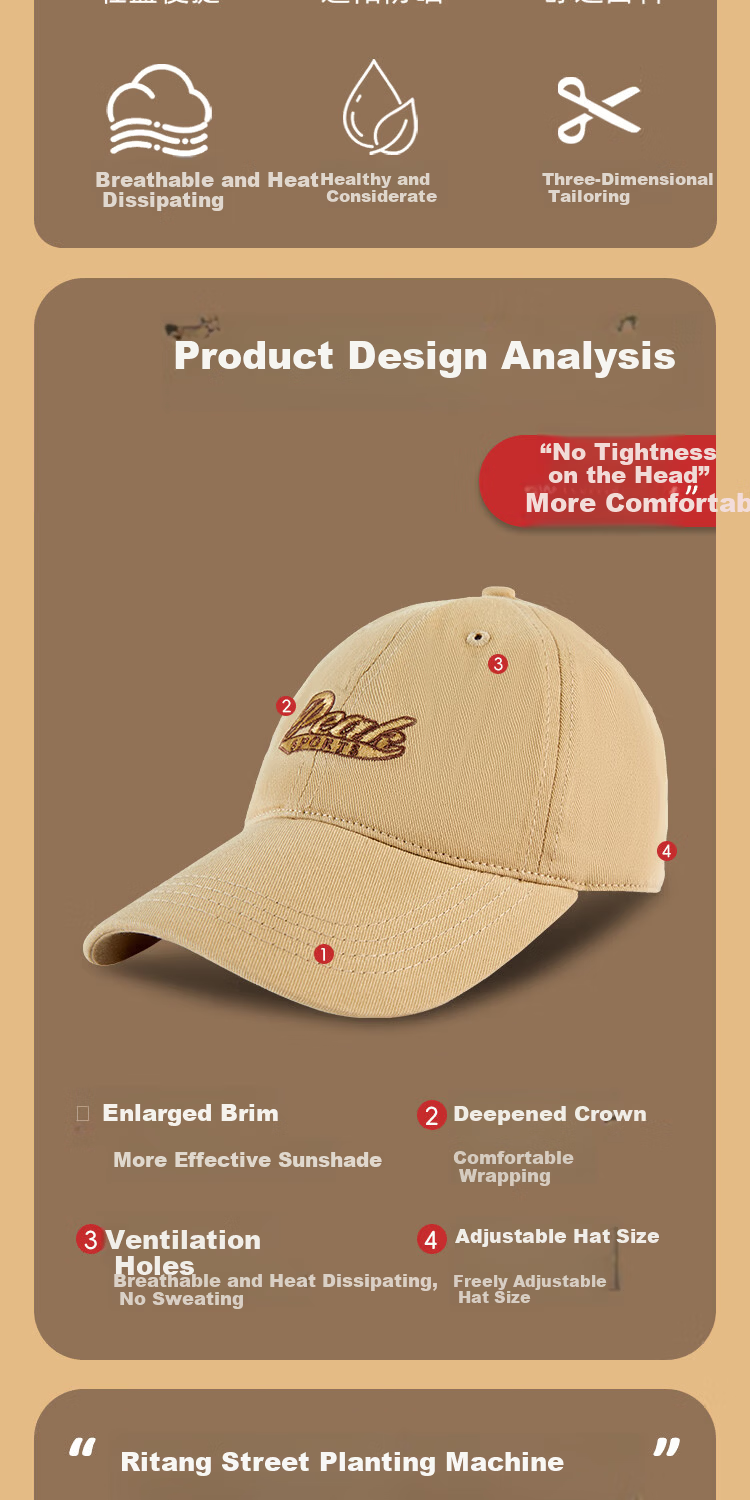 Peak Cotton Soft Top Baseball Cap Sun Protection Breathable Sweat-Absorbing Large Size Sunshade Hat Couple Street Fashion Embroidered Dad Hat 2