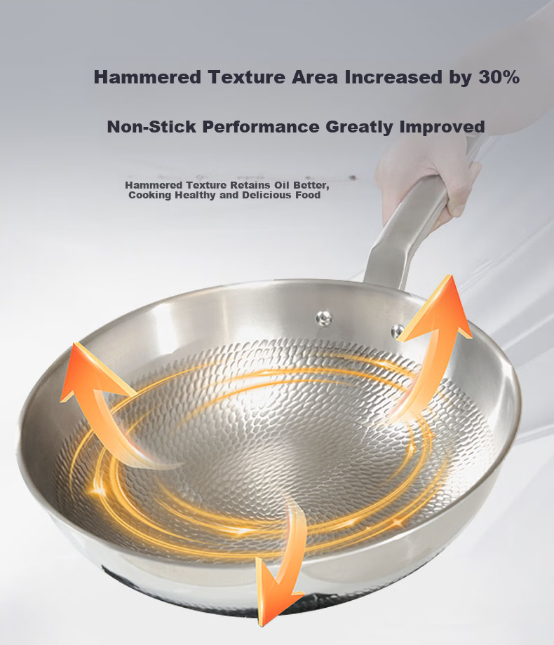 Robam Titanium Frying Pan Pure Titanium Non-Stick Coating-Free Wok Hammered Texture Low Oil Smoke Pan Compatible with Gas and Induction Cookers 32cm 10