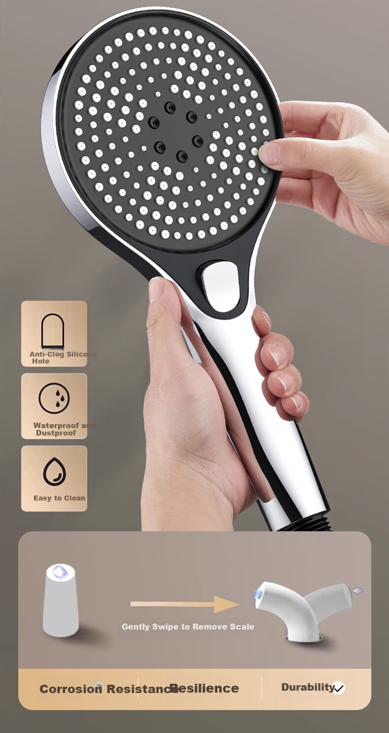 WUZORY Germany Pressurized Shower Head Handheld Bathroom Silver 127 16