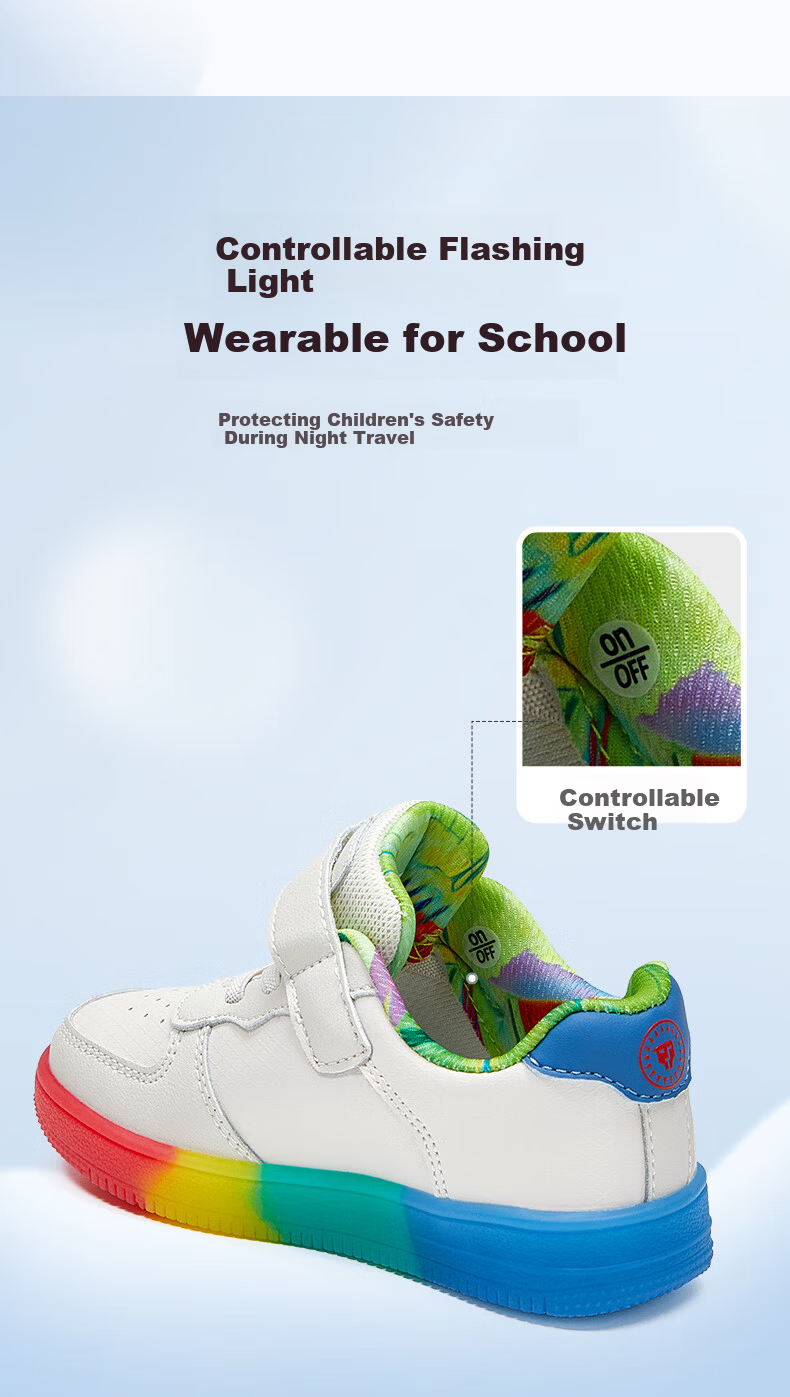 TARANIS Autumn Kids Light-Up Sports Shoes Boys Controllable Switch Sneakers Non-Slip Glowing Shoes White/Blue/Red Size 27 6