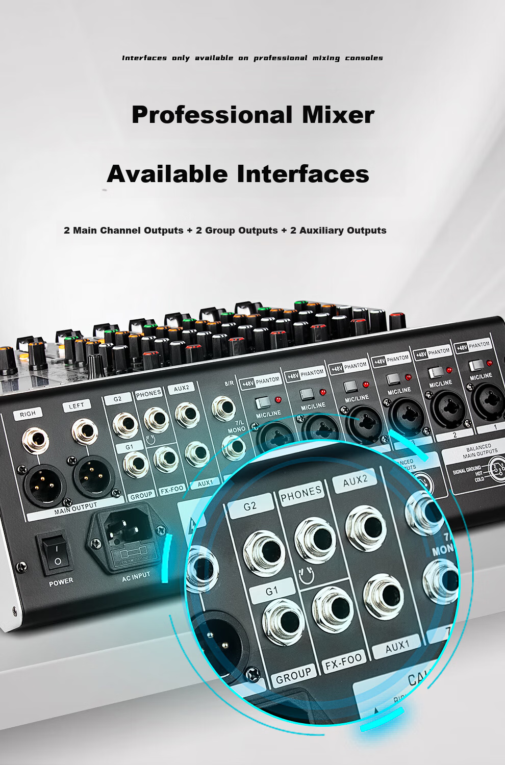 Depusheng 8-Channel Professional Mixer with Grouping, Stage Conference Wedding Bar Training Campus, 99 Digital Reverb Types, MP3 Bluetooth, 48V Phantom Power, Equalizer, USB Sound Card, AUX Output TX- 10