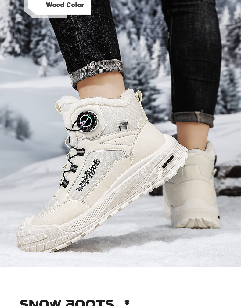 Warrior Men's Snow Boots 2025 Winter New Warm Fleece Thickened Cotton Shoes Black Size 39 14