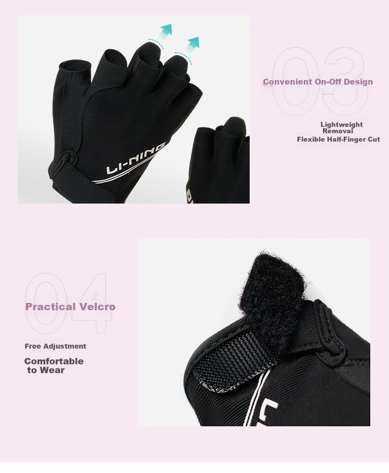 LI-NING Women's Summer Cycling Gloves Half Finger Professional Shockproof Non-Slip Road Mountain Bike Gear 8