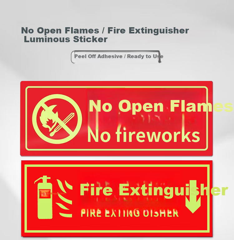 Aimo Glow-in-the-Dark No Fire Safety Warning Sign PVC Foam Self-Adhesive 36x13.5cm 5-Pack 1