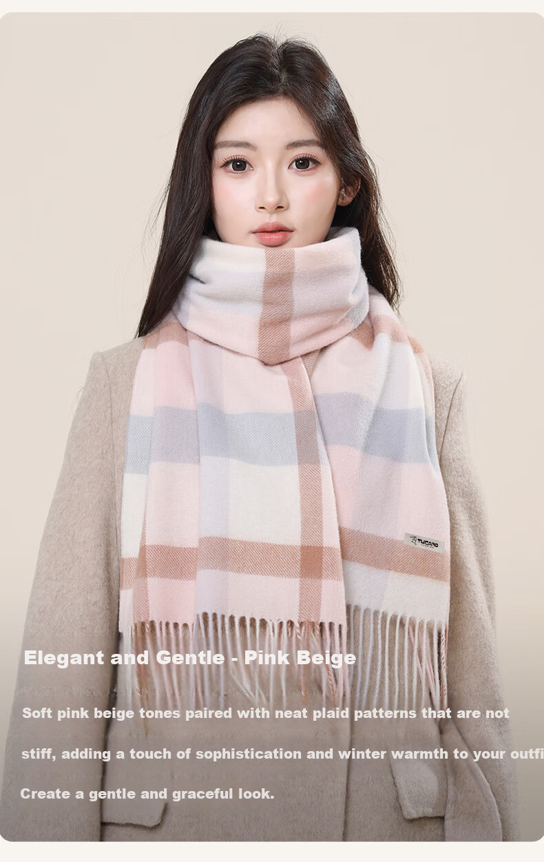 TUCANO Pure Wool Women's Winter Plaid Scarf Warm Shawl Neck Warmer Gift for Girls and Moms New Year Birthday 9