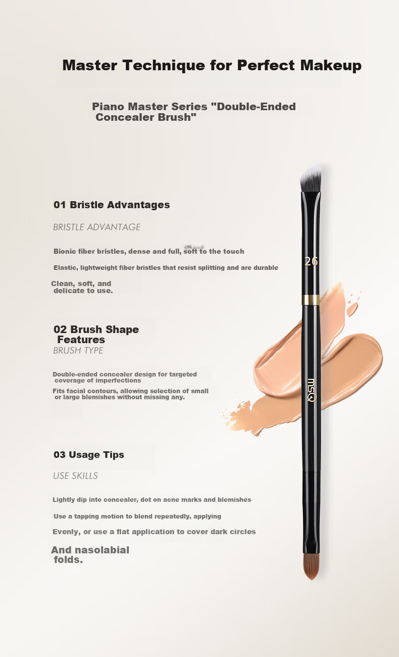 MSQ Piano Master No.26 Double-Ended Concealer Brush for Tear Trough, Spots, and Acne Marks Flat Head Makeup Brush 3