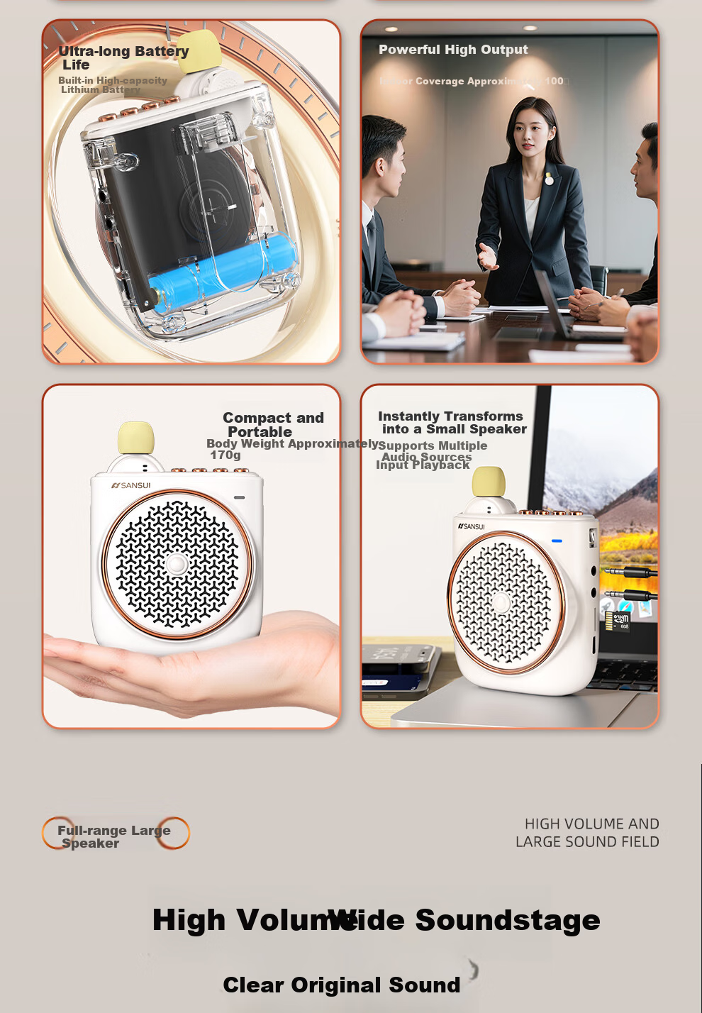 SANSUI Little Bee Amplifier Teacher Wireless Lapel Bluetooth Speaker Anti-Howling Microphone TF Card USB Speaker Tour Guide Outdoor Portable MV10 3