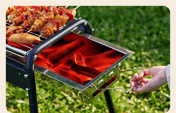 CAMELJEANS BBQ Grill Home Barbecue Rack Skewers Outdoor Camping Portable Charcoal Detachable 174BH05719 Black 19
