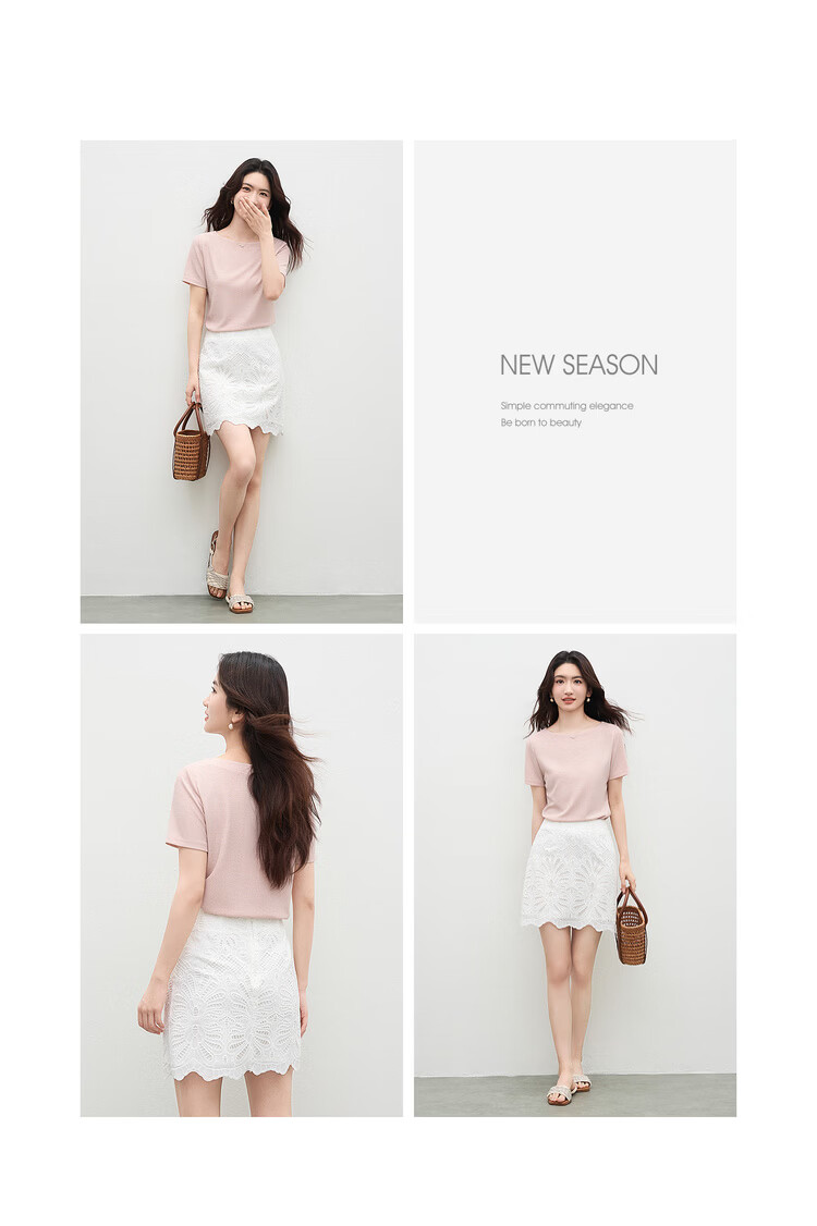Shangdu Bila Off-Shoulder Boat Neck Double Needle Stitching T-Shirt for Women Summer Elegant Commuter Stretch Ribbed Knit Top 16
