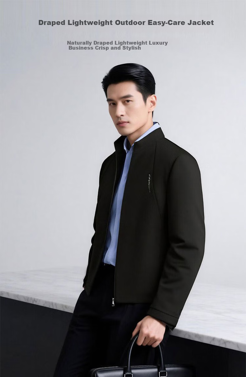 Woodpecker [Comfortable and Crisp] Stand Collar Men's Jacket Summer Business Casual Windproof Blazer Coat Black 4XL 2