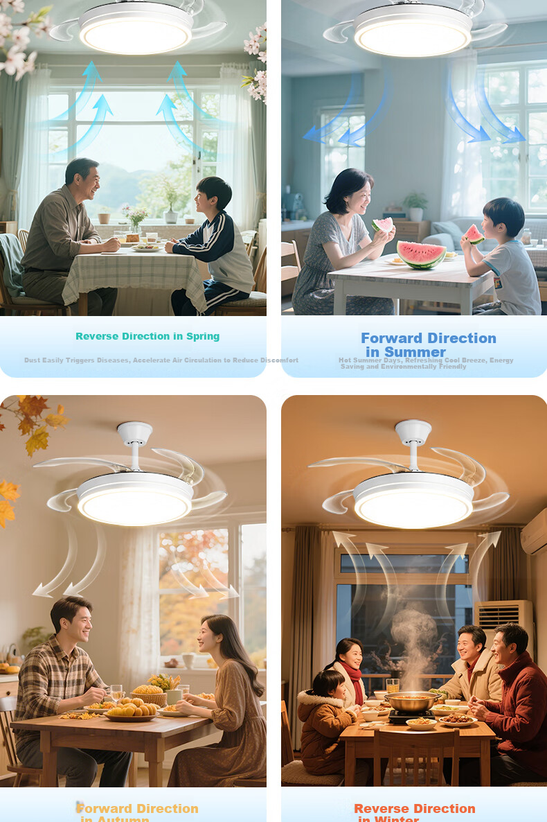 Kuka Invisible Ceiling Fan Light for Living Room and Dining Room Silent Fan Lamp with Rod - Three Colors [Installation Included] 11