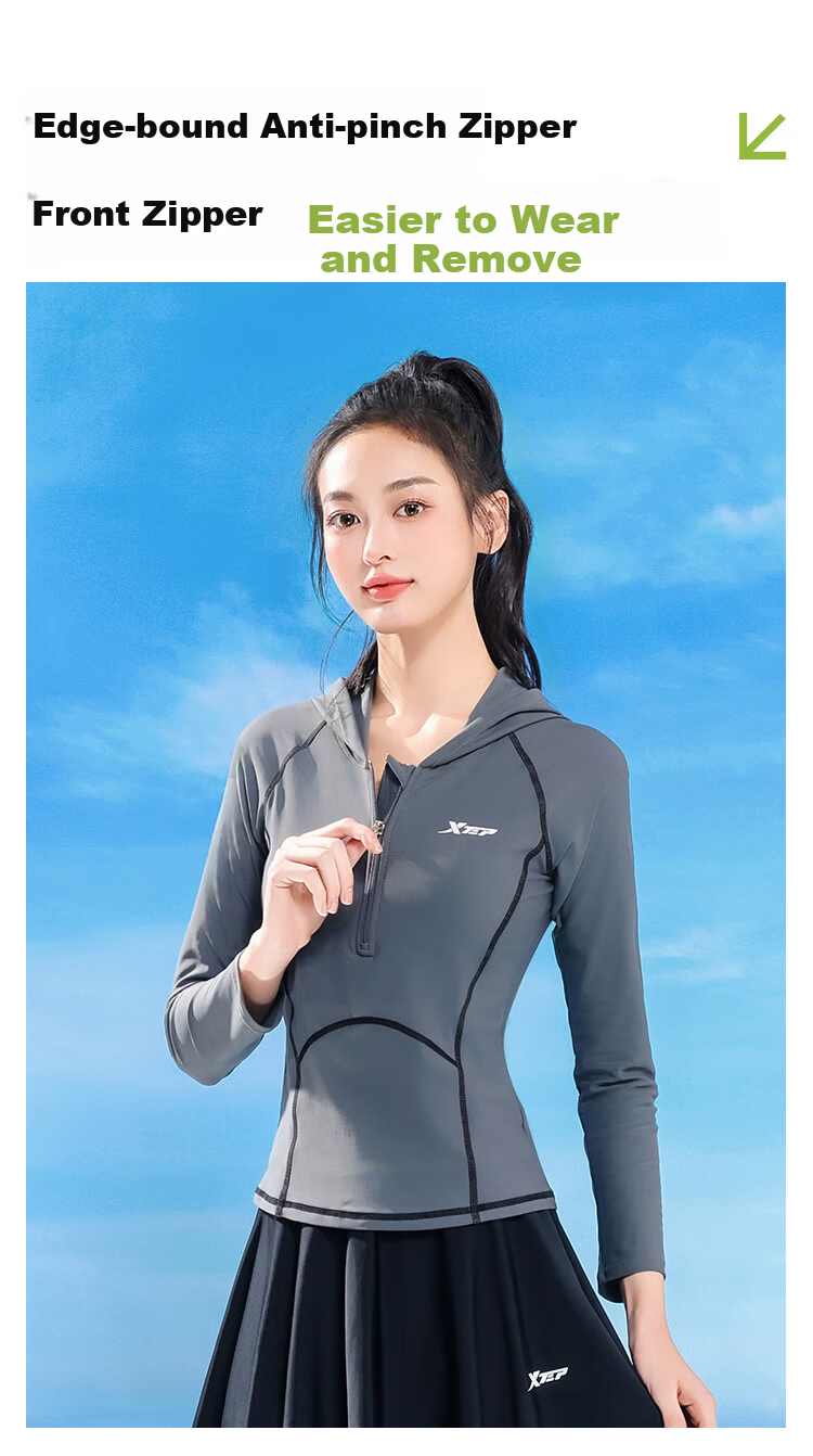 Xtep Women's Long Sleeve Long Pants Swimsuit Slimming Two-Piece Modest Plus Size Training Wetsuit 9
