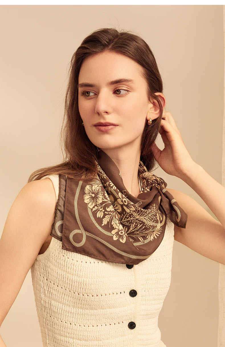 ELLE Modal Silk Scarf Women's Summer Fashion Versatile Casual Floral Print Square Neck Scarf New Gift 27