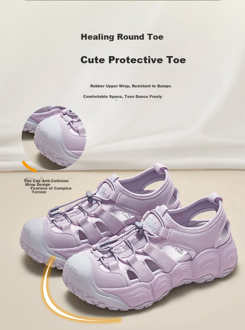 CAMEL Bamboo Stream Cute Hole Shoes Women Panda Collaboration Outdoor Breathable Sports Sandals L26M202035 Beige/Gray 37 7
