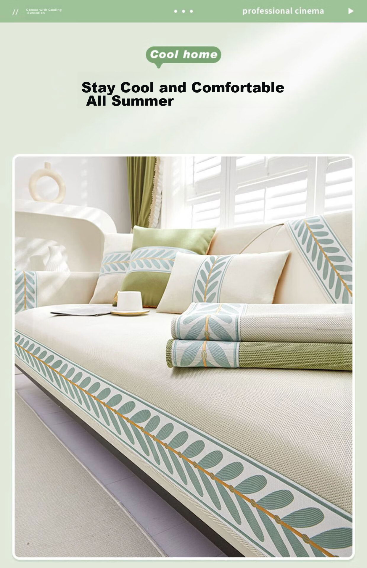 Jingxun Ice Silk Cooling Sofa Cushion, Summer Cooling Mat, Non-Slip Seat Pad, Sofa Cover, Throw Blanket, 90*240cm 4