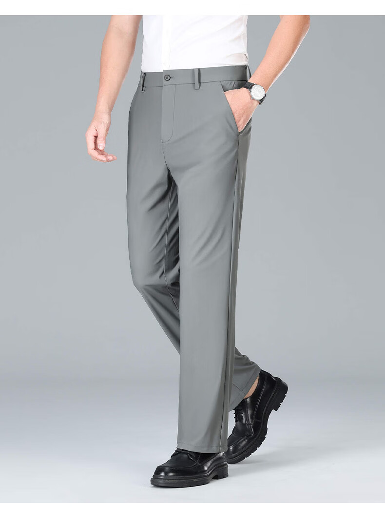 Romon High Elastic Wrinkle-Resistant Men's Summer Business New Ice Silk Thin High-End Straight-Leg Suit Casual Pants 24